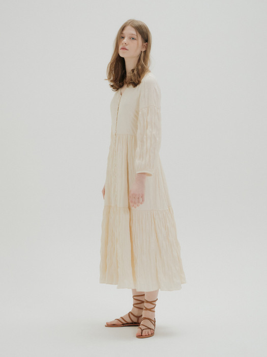 WRINKLE SHIRRING DRESS_IVORY