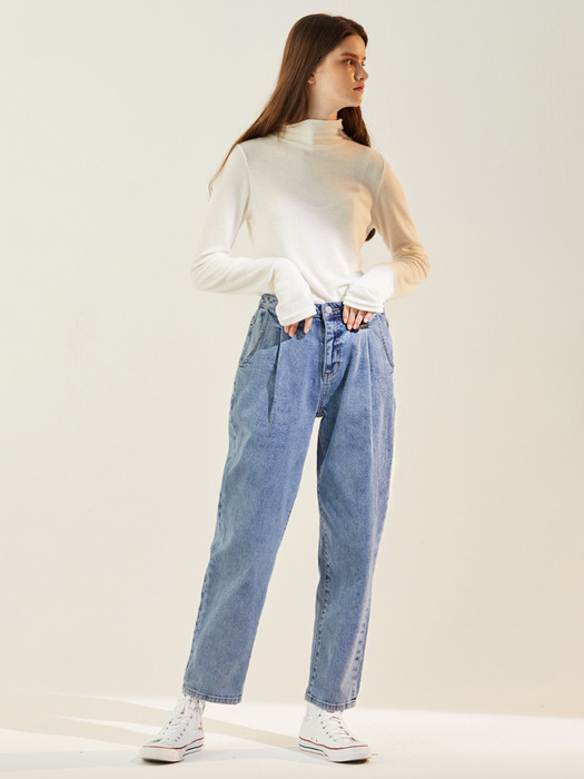 TUCK CROP TAPERED JEANS BLUE