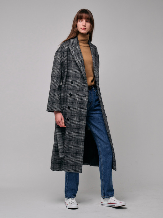 British Check Double-Breasted  Coat