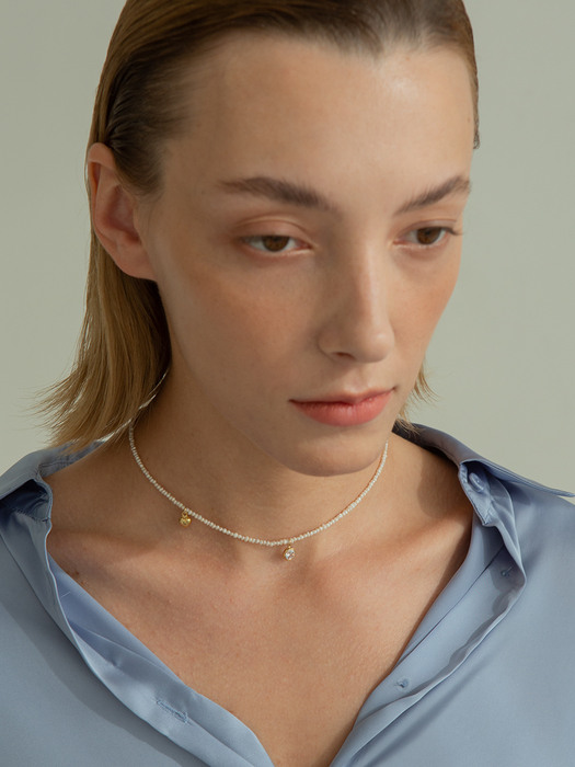CZ & Heart Classic Mini Pearl Necklace (925 Silver).10