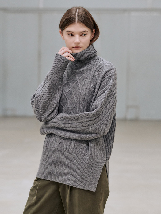 20WN roomy cable turtleneck [GY]