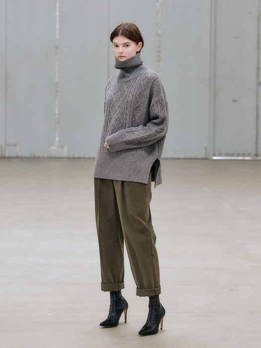 20WN roomy cable turtleneck [GY]