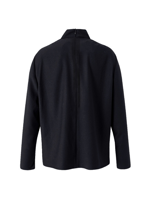 cowl neck wool blouse (dark navy)