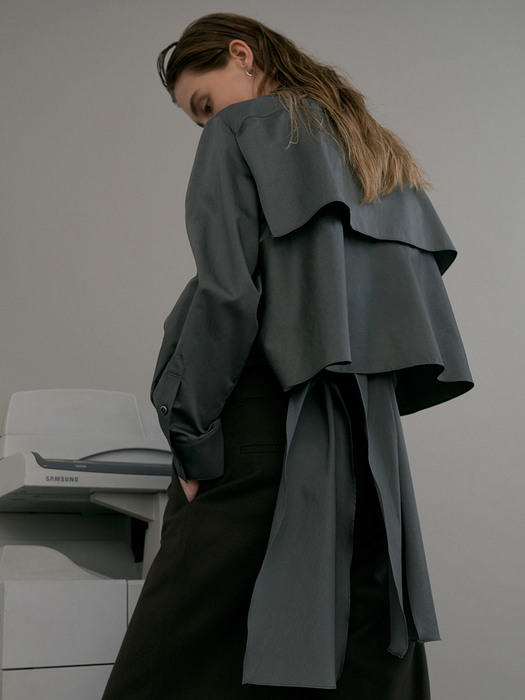 [FRONTROW X EENK] Cape Layered Shirt_SAGE GREY