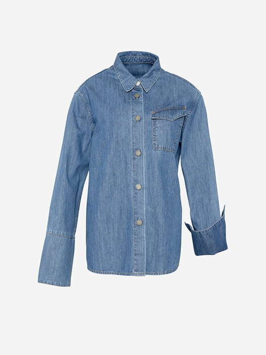 [N]MEOCHEWAT One pocket denim shirt (Light blue/Indigo blue)