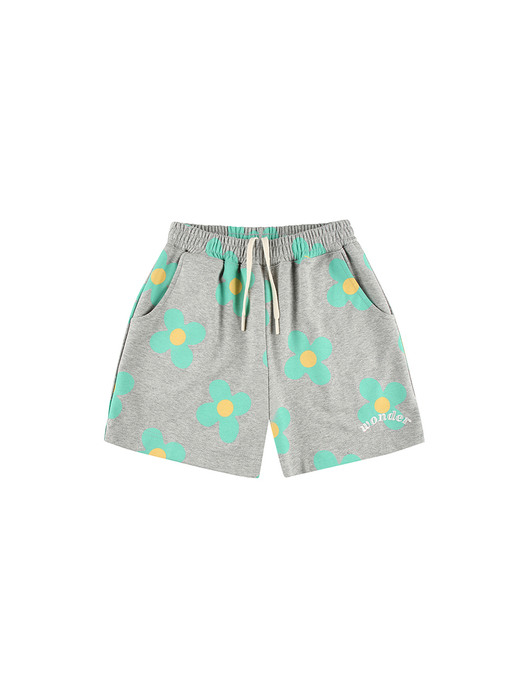 Green flower pattern Shorts [Melange grey]