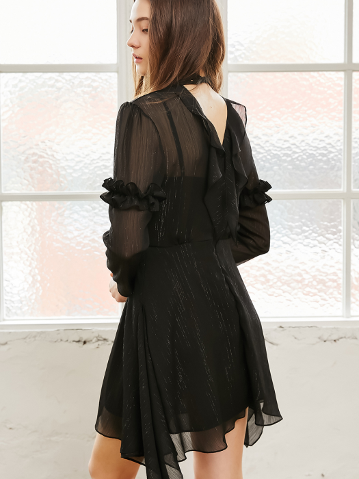 Colette Back Ruffle Dress_Black