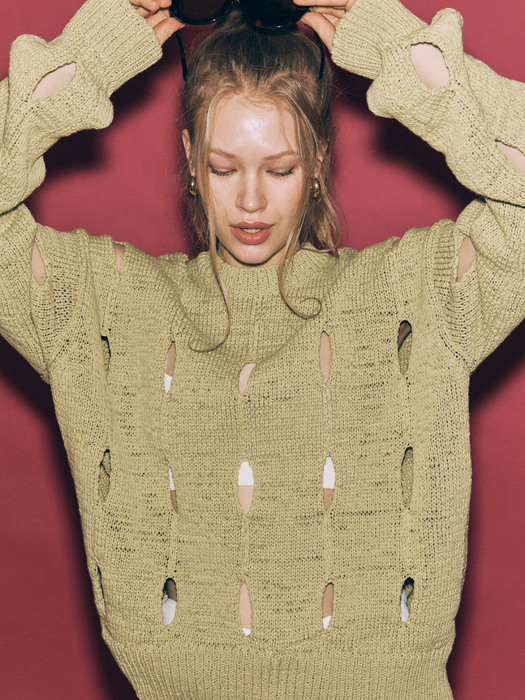 [EXCLUSIVE] CUT-OUT COTTON SWEATER, GREEN
