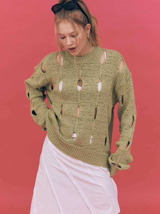 [EXCLUSIVE] CUT-OUT COTTON SWEATER, GREEN