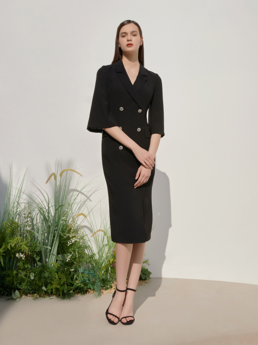 OLYA / Slit Sleeve H-line Formal Dress(black)