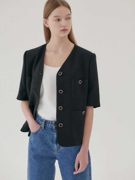 [단독] 21N summer tweed crop jacket [BK]