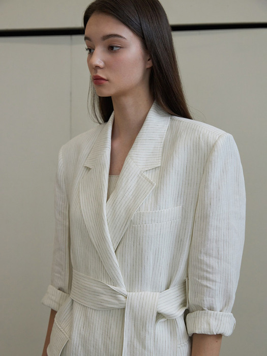 Belted Linen Jacket (stripe)