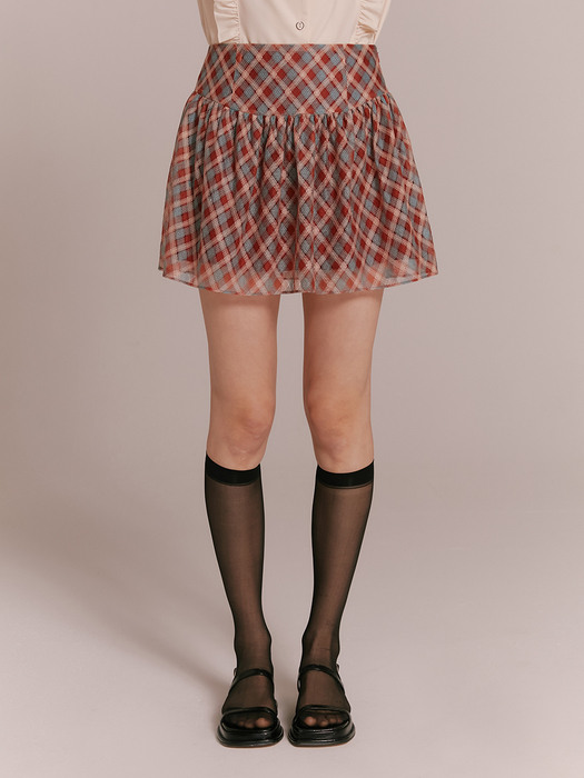 round shirring skirt_red