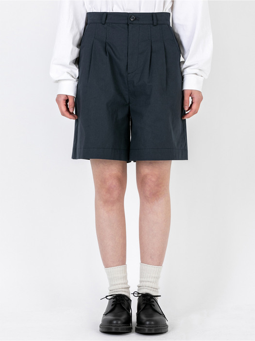 DOUBLE PLEATED WIDE SHORTS - NAVY