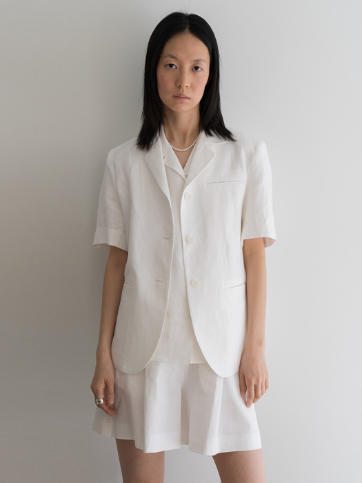 Half Sleeve Linen Jacket_Ivory