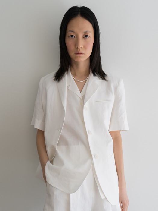 Half Sleeve Linen Jacket_Ivory