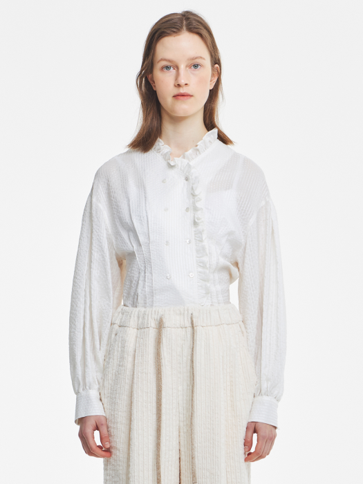 Ruffled Dobby Blouse_White