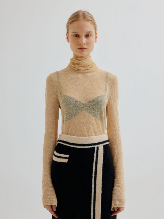 TOLLY Lace Jacquard Turtleneck Pullover - Beige