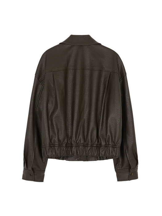 Faux Leather Blouson Jacket in D/Brown VL2AM080-94