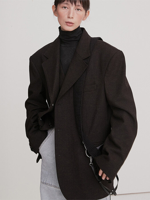 DARKBROWN tweed wool blazer(OJ009)