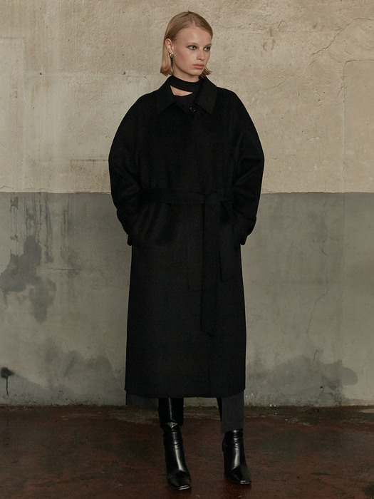 ALMA Cashmere Classic Belted Handmade Coat_Deep Black