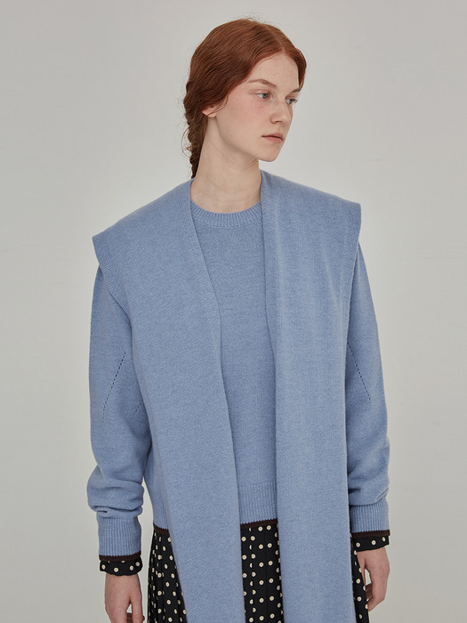 Color block muffler pullover - Sky blue