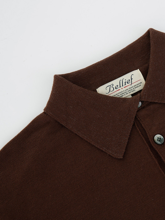 Essential Soft long sleeve polo knit (Brown)