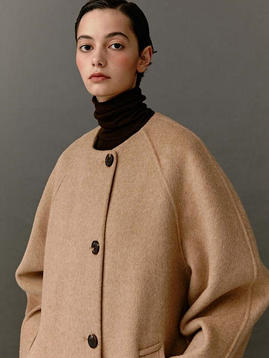 TOF CAMEL HAIR ROUND NECK COAT [HAND MADE] CAMEL