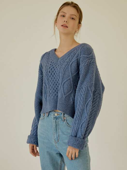 Cable Crop Wool Knit(blue)