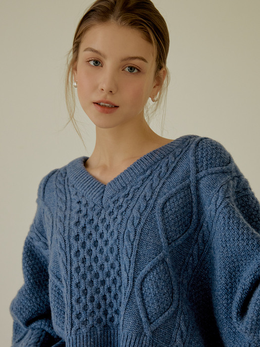 Cable Crop Wool Knit(blue)