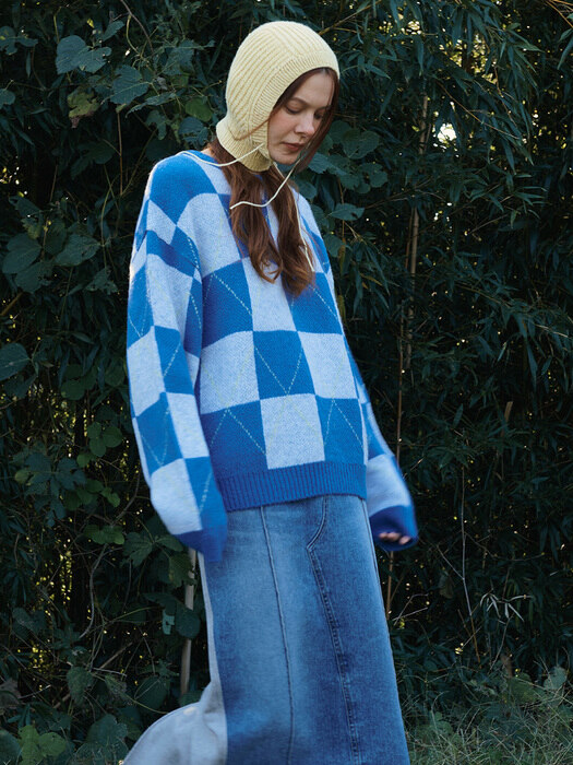 Transfrom Check Sweater Blue