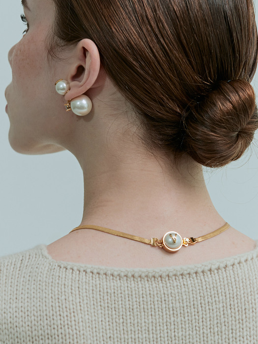 Short Herringbone Chain Necklace_Gold