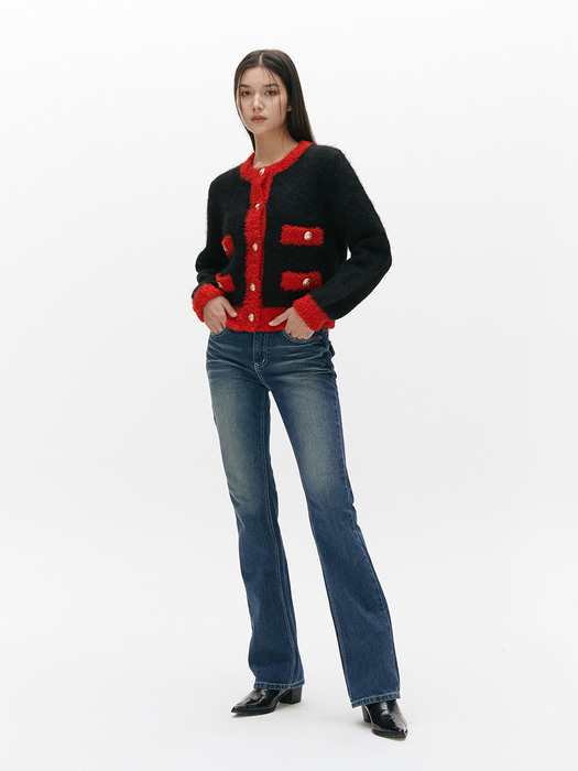 SURI ALPACA COMBI CARDIGAN(BLACK,RED)