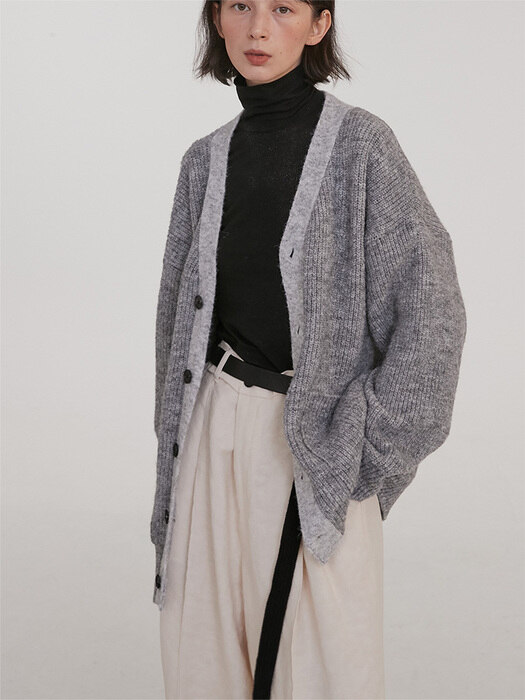GREY colorblock mohair knit cardigan (OJ201)