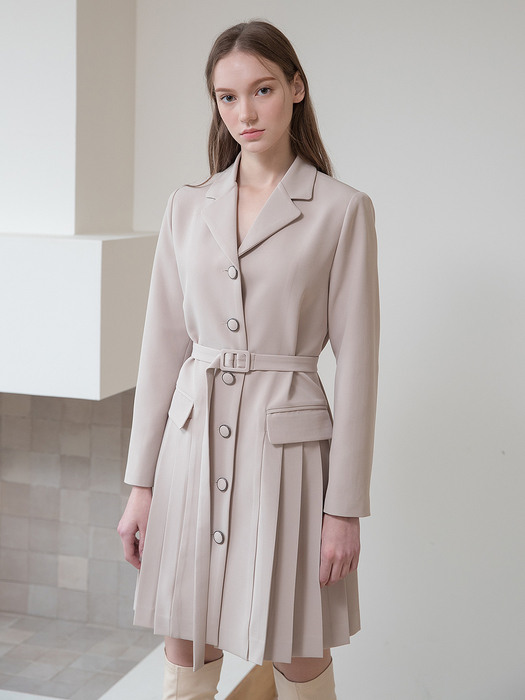 Single Pleats Jacket Dress Beige