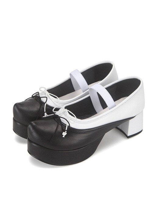 Two layer ballerina platform heels | White+Black