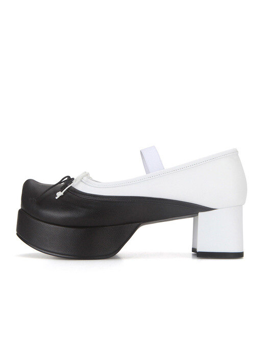 Two layer ballerina platform heels | White+Black