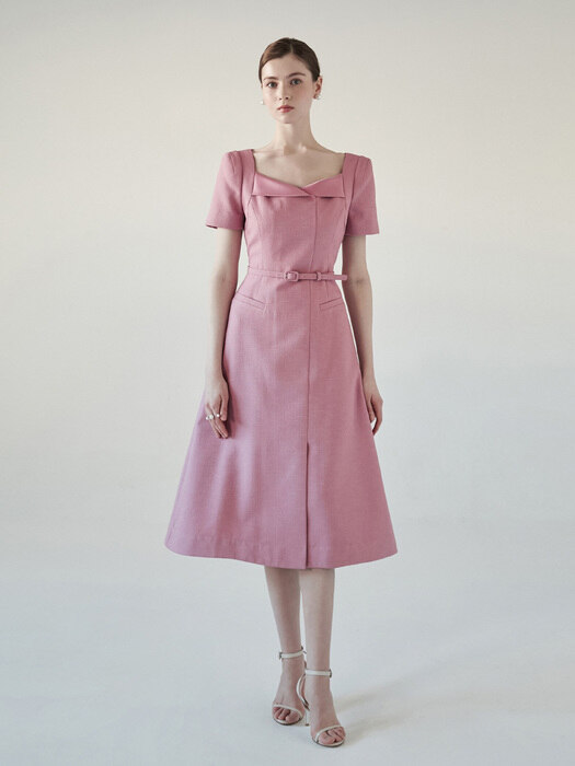 [미전시]SERENA Satin collar A-line dress (Berry pink)