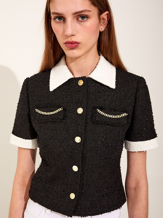 Chain Tweed Shirt Jacket [Black]