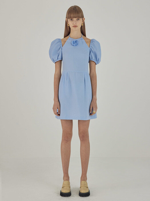 Corsage Halterneck Mini Dress_Blue