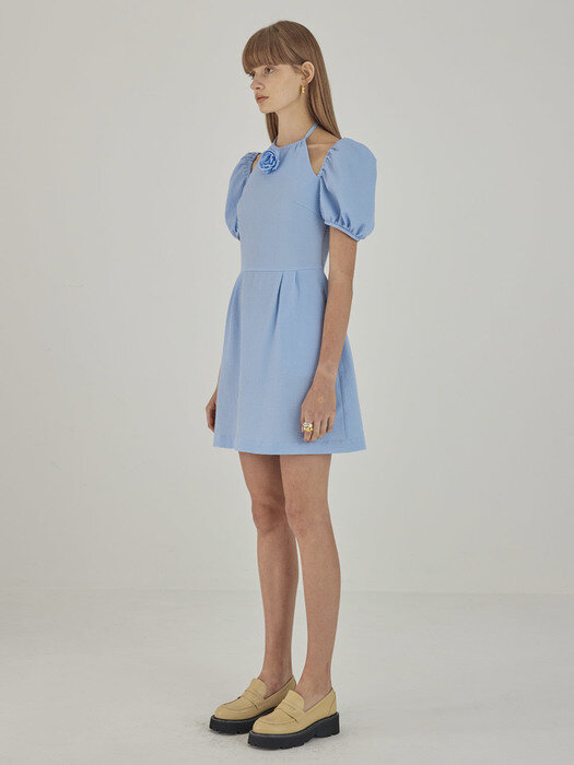 Corsage Halterneck Mini Dress_Blue