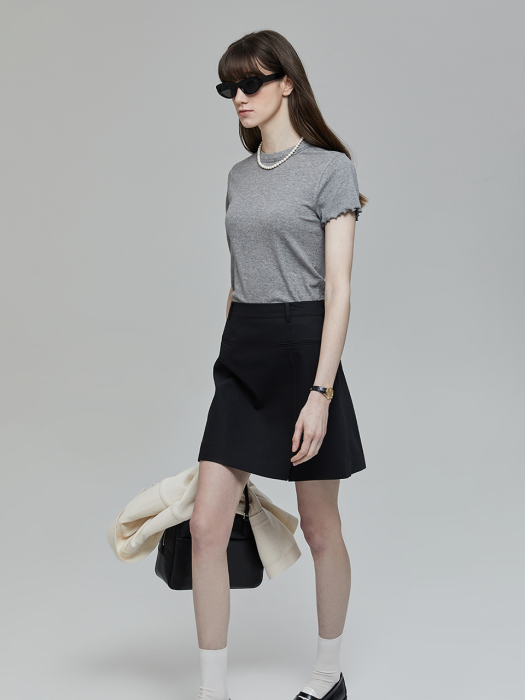 RIB FRILLED T-SHIRT LIGHT MELNAGE GREY_UDTS2B224G2