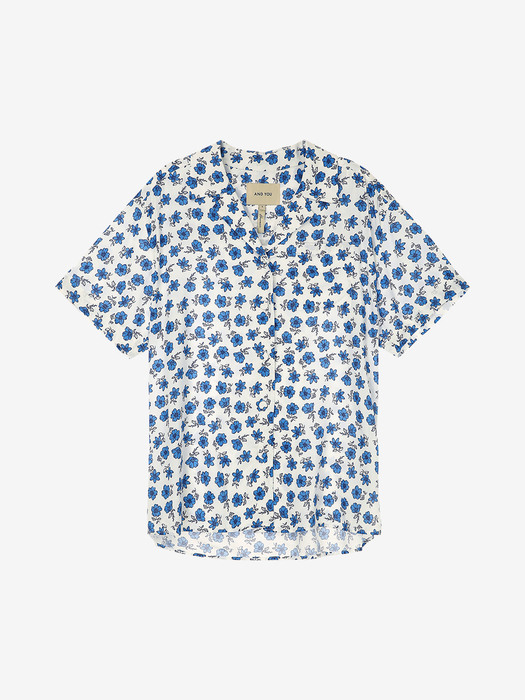 POKAI Notched collar shirt (Blue flower)