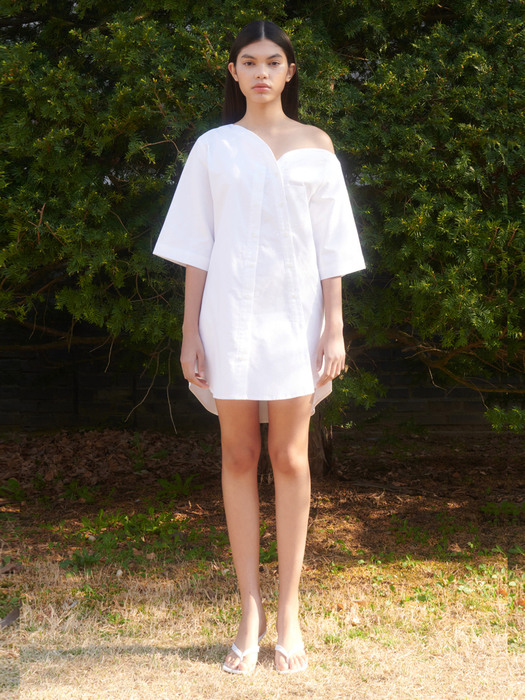 OXFORD TULIP MINI SHIRT DRESS (WHITE)