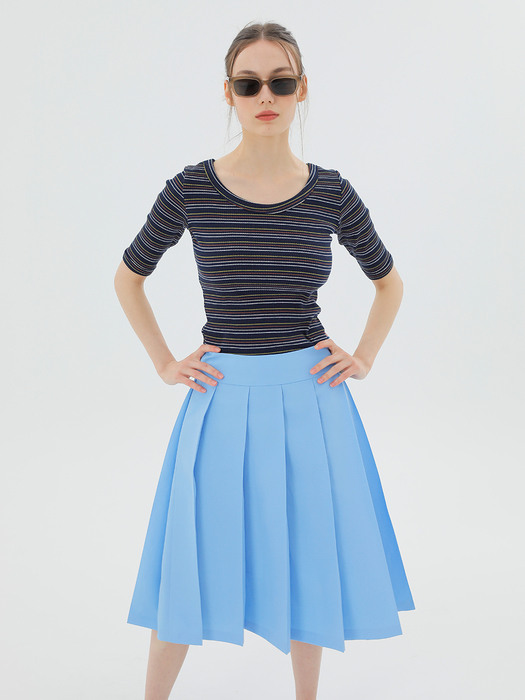 Wide Pleated Midi Skirt Blue