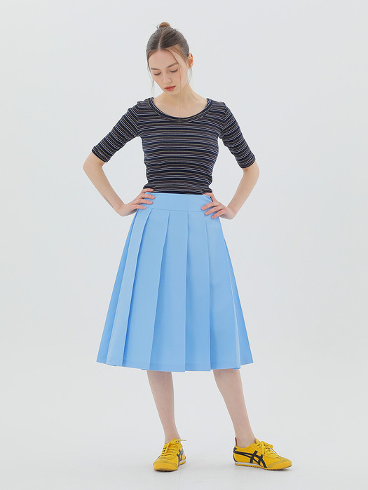 Wide Pleated Midi Skirt Blue