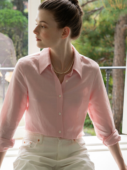 SITP5055 regular-fit linen shirt_Light pink