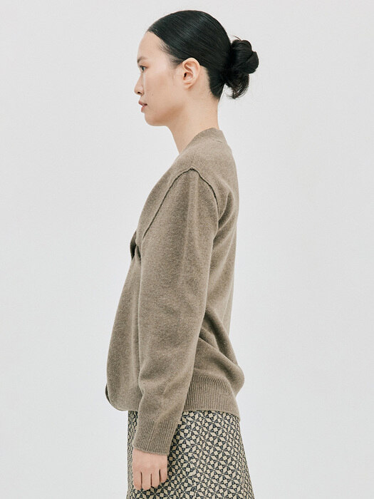 Cashmere Unbalanced Cardigan_Khaki Brown