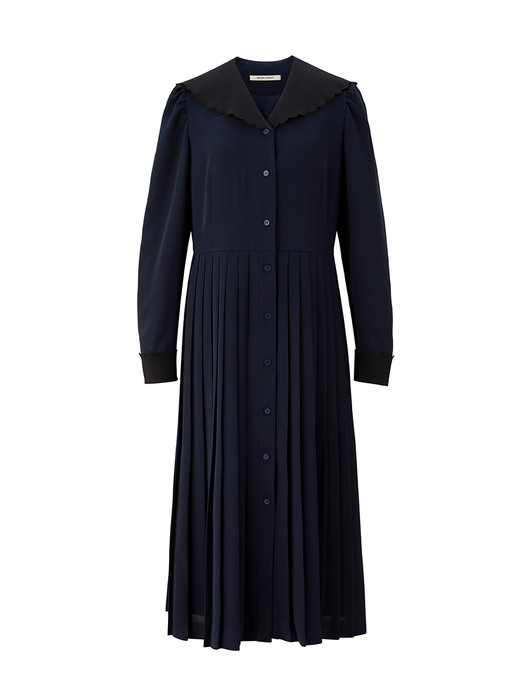 Scallop pleated dress - Navy