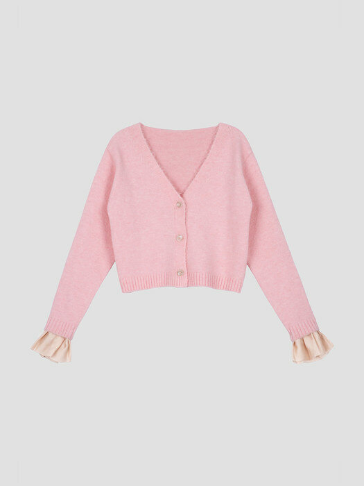 Pleated Sleeves Detail Cardigan Pink WBBFNT006PK